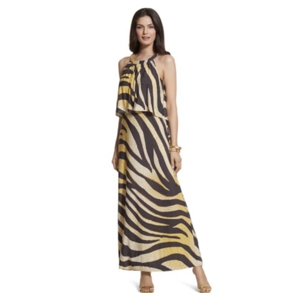 Chico’s Golden Zebra Print Maxi Dress Size 1 - Picture 14 of 15